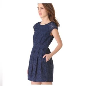 Madewell Navy Lace Bloom Fit Flare Dress Size 4